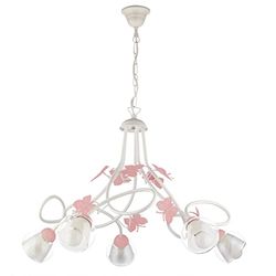 ONLI - Candeeiro de teto com 5 luzes de metal branco com borboletas rosa