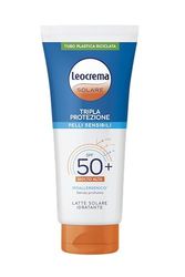 Leocrema - Crema Solare SPF 50+, per Pelli Sensibili, Tripla Protezione dai raggi solari, Senza Profumo, Resistente all'Acqua, 200 ml