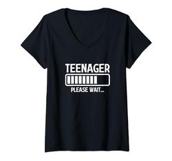 Mujer Adolescente Por Favor Espere Cargando Cumpleaños 12th 12 Years Old Camiseta Cuello V