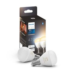 Philips Hue White Ambiance Luster E14 2-pack, P45, 5,1 W, 470 Lumen, 2200K-6500 Kelvin, dimbar, från kallt till varmt vitt ljus, Zigbee & BT, livslängd 25000 timmar, röststyrning via Amazon Alexa