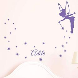 Ambiance Sticker Autocolante com nome personalizado, design de fada, decoração de parede para quarto infantil, 2 folhas de 45 x 25 cm e 60 x 25 cm, lavanda