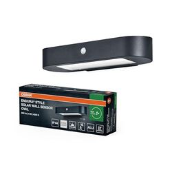 OSRAM ENDURA Style Oval applique solare, luce bianca fredda (4000K), sensore integrato, senza alimentazione, lunga durata della batteria: 30 accensioni da 60 secondi in modalità PIR, IP44, nero