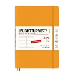 LEUCHTTURM1917 367659 - Agenda semanal (tamaño mediano (A5) 2024, tapa blanda, Rising Sun, alemán, 12 meses