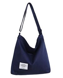 Covelin Women's Retro Large Size Canvas Shoulder Bag Hobo Crossbody Handbag Casual Tote, Navy Blue, One Size