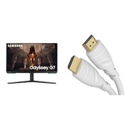Samsung Odyssey G7 LS28BG700EPXXU 28" 4K UHD Smart Gaming monitor with Speakers & HDMI Cable 4K – 5m – with A.I.S Shielding – Designed in Germany – by CableDirect