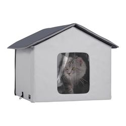 VEVOR Maison Chat Chauffante, Niche Chat Extérieur avec Coussin Chauffant, Température Réglable, Minuterie, Abri Hiver pour Chats Pliable en Tissu Oxford 600D Confortable pour Rester au Chaud, Gris, M