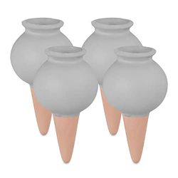 Relaxdays waterdruppelaar keramiek, set van 4, 100 ml, druppelsystemen kamerplanten & balkonbakken, grijs/terracotta