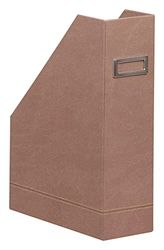 RHODIA 194544C - Porte-Revues Bois de Rose -10 x 25 x 31 cm - Piqûres Sellier Orange - Extérieur Simili Cuir-Collection Home Office rama - Organisation de Bureau & Rangement Design