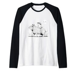 Cowboy Ratto Equitazione Capibara Vintage Mouse Roditore Western Uomini Maglia con Maniche Raglan