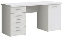 Forte Net106 Mesa com 4 gavetas e 1 porta, material de madeira, branco mate, 145 x 60 x 76,3 cm