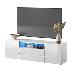 Bros - Meuble TV/Banc TV (140 cm, Blanc Mat/Blanc Brillant, avec LED)