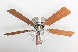 Kisa Deluxe plafondventilator 105 cm geborsteld nikkelvleugel wit/esdoorn inclusief verlichting en trekschakelaar
