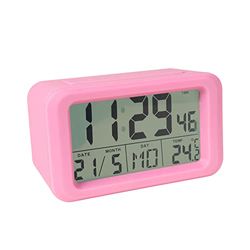 Fisura – Reloj Despertador Digital LED. Reloj indicador de Fecha y Temperatura. 2 alarmas. Botón Snooze. 2 Pilas AAA. Goma ABS.Medidas :12x5,5x7 (Rosa)