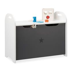 Relaxdays Baú brinquedos, banco infantil, caixa de armazenamento para crianças, design de estrela, DM, 47 x 57 x 30 cm, branco e cinzento