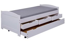 Inter Link Cama Infantil Madera Maciza Orgánica Pintada Natural 90x200 cm, Blanco