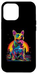 Carcasa para iPhone 14 Pro Max Arte pop de la puesta del sol del perro bull