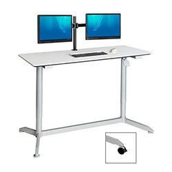 Seville Classics Airlift-Carrito de Escritorio portátil neumático de 54 Pulgadas con Altura Ajustable ergonómica (máx. 111,5 cm de Alto), Color Blanco, Acero aleado Metal Madera, 137 x 60 cm