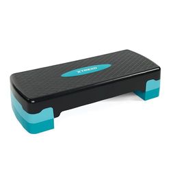 TREXO Marche aérobique 68 x 28 cm Pour le cardio et le fitness Hauteur réglable 15-20 cm Durable en polypropylène et TPR Marche aérobique de haute qualité Bleu