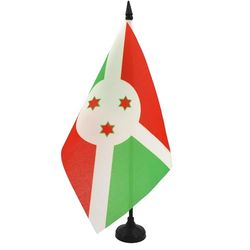 AZ FLAG - Drapeau De Table Burundi 21x14 cm - Petit Drapeau Burundais De Bureau 100% Polyester Avec Hampe De 25cm Et Socle En Plastique Noir