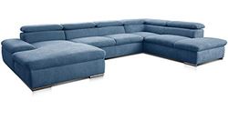 CAVADORE 5900984024762 Alkatraz-Sofá de canto, tecido (90% poliéster, 10% PA), azul claro, ohne Bett