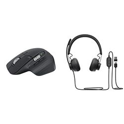Logitech MX Master 3S - Wireless Performance Mouse, Graphite & Zone 750 Wired Over-Ear Headset with advanced noise-cancelling microphone, simple USB-C and included USB-A adapter, Grey
