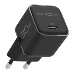 Magix Caricatore 30W NANO, Caricabetterie USB-C GaN PD Power Delivery Per iPhone 15/15 Plus/15 Pro/15 Pro Max, 14/13/12-Mini/Pro/Pro Max/SE, AirPods Pro, iPad Pro, Galaxy(EUR PLUG)(NERO)