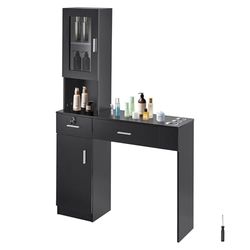 VEVOR Salonstation, kapsalonstation voor kapsalonstation voor kapper, beautyspa-meubelset, 1 opbergkast, 3 kasten en 2 laden (één afsluitbaar), zwart