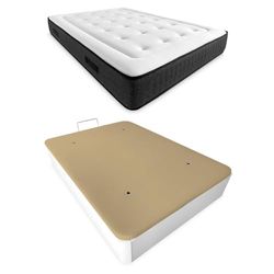 Somnia Descanso - Pack Colchón Viscoelástico Premium Creta 24cm + Canapé Madera Abatible Extra Reforzado con Gran Capacidad | Color Blanco 90 x 190