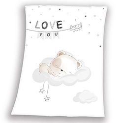 Herding Couverture pour Bébés, Petit Ours Endormi, 75 x 100 cm, Polyester Tout Doux, Blanc