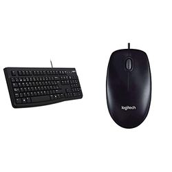 Logitech K120 Tastiera Cablata, Layout ‎Spagnolo Qwerty & M90 Mouse USB Cablato, 1000 DPI, Mouse Ambidestro, Compatibile con PC/Mac/Laptop, Nero