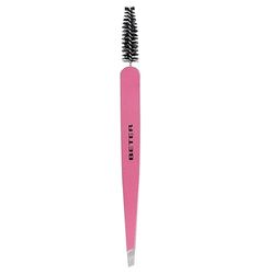 BETER – Dual-Function Tweezers, Exclusive 2-in-1 Design with Slanted Tip and Brow & Lash Brush, Precision Hair Removal, Stainless Steel