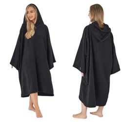 Brentfords Poncho à Capuche pour Adulte - Grande Serviette de Bain, de Natation, de Surf - en Microfibre absorbante à séchage Rapide - pour Homme et garçon - Noir