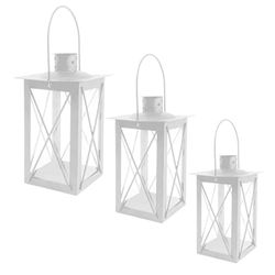 CIAL LAMA Metal Lantern Set of 3 White 36 cm