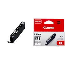 Canon PGI-550/CLI-551 Cartouches PGBK/C/M/Y/BK/GY Multipack Noire Pigmenté, Cyan, Magenta, Jaune, Noir, Gris (Multipack Plastique) & CLI-551XL Cartouche GY Gris XL (Emballage Carton)