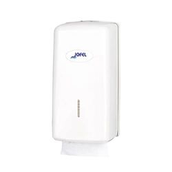 Jofel - Toiletpapierdispenser, 400 zig-zag-doekjes type Z, V en W, maximale hygiëne, alleen de handdoek aanraken, papierbesparing, robuuste ABS-behuizing, waarde AH7700, wit