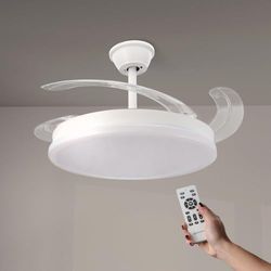M mimotec - Ventilateur de Plafond avec Lumière LED Blanche Otah, Télécommande, Moteur DC, 6 Vitesses, Silencieux, Lames Rétractables, Fonction Été-Hiver, Minuterie, CCT