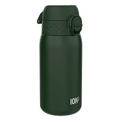 Ion8 Gourde Enfant, Inox 400ml, Anti-Fuite, Facile à Ouvrir, Verrouillage Sécurisé, Lavable au Lave-Vaisselle, Poignée de Transport, Facile à Nettoyer, Durable, Acier Inoxydable, Vert Foncé