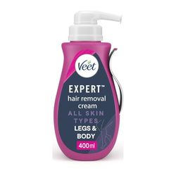 Veet Expert Hair Removal Cream 400 ml, Fast-Acting Depilatory for Women, All Skin Types, Suitable On Arms, Legs, Underarms, Bikini, Hydrating Formula, Effective in 2 Minutes