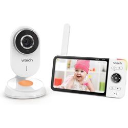 VTech - BM818 - Baby Video Wide View HD - Schermo 5'' Ultra piatto HD -Luce notturna e ninne nanne 720p - Versione IT, Bianco