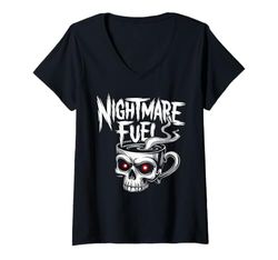 Donna Nightmare Fuel Skeleton Tazza Decaf Coffee Lover Maglietta con Collo a V