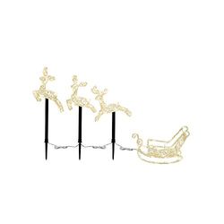 Konstsmide Tira de luces LED de acrílico, set 3 renos, tamaño del carro 40 x 25 x 16 cm, 60 diodos, 24 V transformador exterior, cable transparente 4447-103