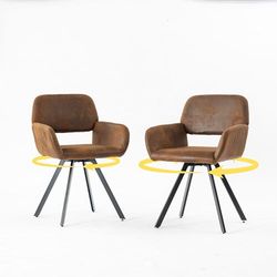 39F FURNITURE DREAM Set di 2 sale da pranzo in tessuto moderno, poltrona imbottita, sedia girevole a 360°, per cucina, ufficio, soggiorno, marrone, 57 x 53 x 81,5 cm, camoscio, 57 x 53 x 81,5 cm