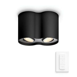 PHILIPS White Ambiance Pillar, 2 Faretti Led Smart, Lampadina GU10, Telecomando Dimmer Switch Incluso, Dimmerabile, con Bluetooth, 2 x 5.5 W, Nero 5 W, 1 Unità (Confezione da 1)