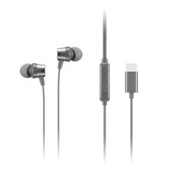 Lenovo - 300 Auriculares intraurales USB-C con Cable - Micrófono en línea - Conectividad USB-C - Botón de reproducción y Pausa - 3 tamaños de Almohadillas de Silicona Incluidas, Color Gris