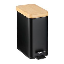 Relaxdays Poubelle de Salle de Bain, 5 litres, en métal, Seau intérieur Amovible, Couvercle en Bambou, Noire