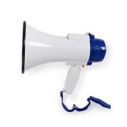 Nedis - Megafoon - Maximaal bereik: 250 m - Volumeregelaar: Tot 115 dB - Ingebouwde microfoon & sirene - Compact - Licht - Opnamefunctie - Verstelbaar volume - Blauw/Wit