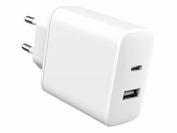 eSTUFF Infinite USB-laddare EU 1 x USB-C PD 20 W. 1 x USB-A 12 W, W127225411 (USB-C PD 20 W. 1 x USB-A 12 W. Vit. Återvunnen plast)