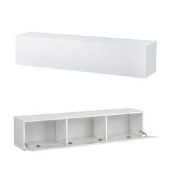 Baroni Home Mobile per Tv Sospeso con 3 Cassetti, Foro per Passaggio Cavi in MDF, Consolle Porta TV per Camera da Letto, Salotto, Cucina, Bianco, 140x33x30 cm