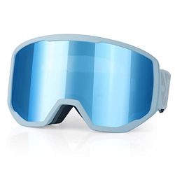 Exp Vision Skibril voor dames en heren, snowboardbril, sneeuwbril, OTG 100% uv-bescherming, skibril voor brildragers, anti-condens, ijsblauw