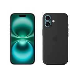 Apple iPhone 16 (128 GB) - Blauwgroen + Siliconenhoesje met MagSafe - Zwart